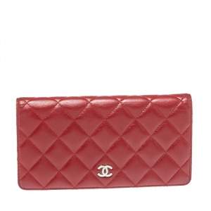 Chanel Red Quilted Leather L Yen Continental Wallet