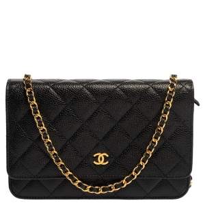 Chanel Black Quilted Caviar Leather Classic Wallet on Chain