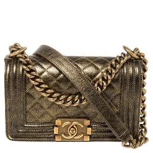 مملوكة مسبقًا Chanel Gold Quilted Crackled Leather Small Boy Flap Bag