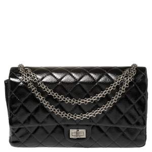 Pre Owned Chanel Black Quilted Glazed Caviar Leather Reissue 226 Double Flap Bag