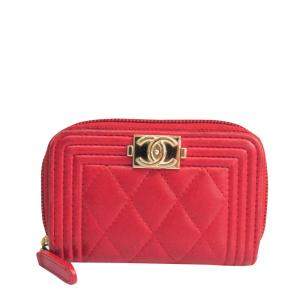 Chanel Red Leather Boy Small Wallet