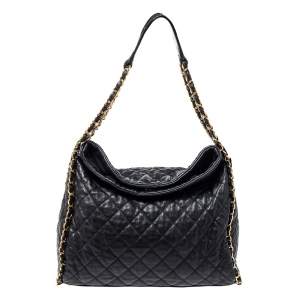 Pre Owned Chanel Black Quilted Leather Large Chain Me Hobo