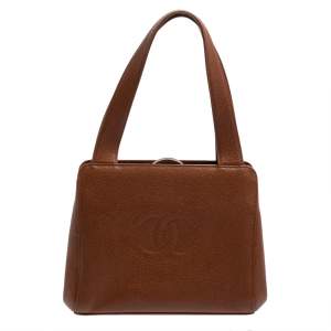 مملوكة مسبقًا Chanel Brown Leather Vintage Kiss Lock Satchel
