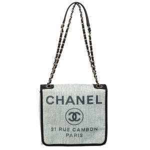 Chanel Grey Raffia Deauville Messenger Bag
