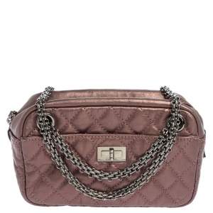Pre Owned Chanel Rose Fonce Quilted Leather Small Reissue 2.55 Camera Bag