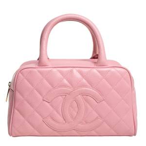 Pre Owned Chanel Pink Quilted Caviar Leather CC Bowler Bag