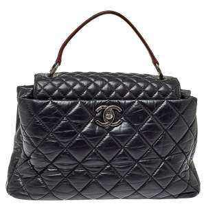 Chanel Black/Red Quilted Aged Leather Large Portobello Top Handle Bag