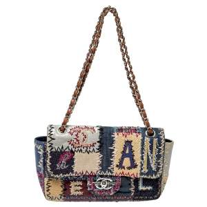 Pre Owned Chanel Multicolor Patchwork Leather and Fabric Medium Flap Bag