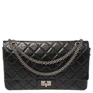 Pre Owned Chanel Black Quilted Aged Leather Reissue 2.55 Classic 226 Flap Bag