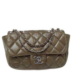 Pre Owned Chanel Olive Green Quilted Leather Small Classic Single Flap Bag
