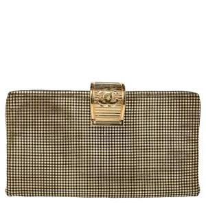 Pre Owned Chanel Metallic Gold Leather CC Foldover Clutch