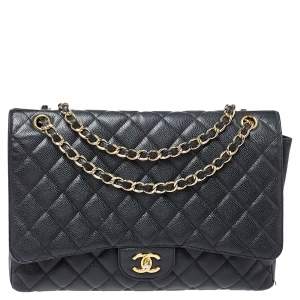 مملوكة مسبقًا Chanel Black Quilted Caviar Leather Maxi Classic Single Flap Bag
