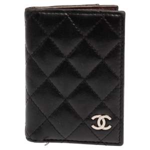 Pre Owned Chanel Black Quilted Leather Bifold Card Holder