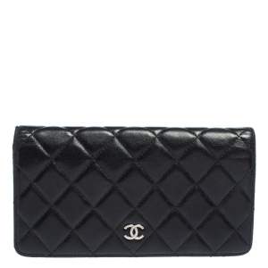 Chanel Black Quilted Leather L Yen Continental Wallet