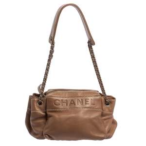 Pre Owned Chanel Brown Leather Accordion Zipper Bag