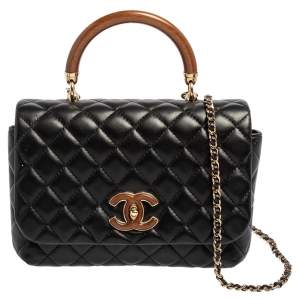 Pre Owned Chanel Black Quilted Leather Knock On Wood Top Handle Bag