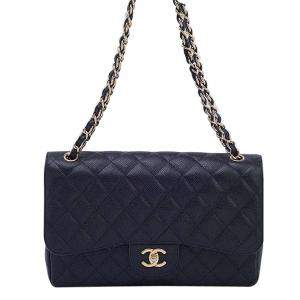 Chanel Black Quilted Caviar Leather Jumbo Classic Flap Bag