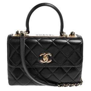 Pre Owned Chanel Black Quilted Leather Small Trendy CC Flap Top Handle Bag