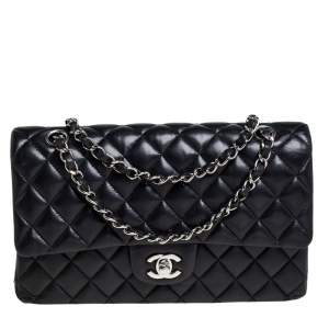 Pre Owned Chanel Black Quilted Leather Medium Vintage Classic Double Flap Bag