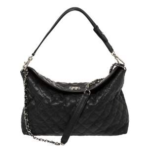 Pre Owned Chanel Black Quilted Caviar Leather French Riviera Bag