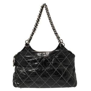  Chanel Black Double Stitched Quilted Leather Chain Bag