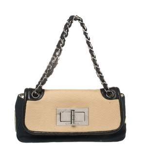 Pre Owned Chanel Tri Color Canvas and Leather No.5 Giant Mademoiselle Lock Flap Bag
