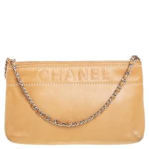 Chanel Beige Leather LAX Pochette Clutch Bag
