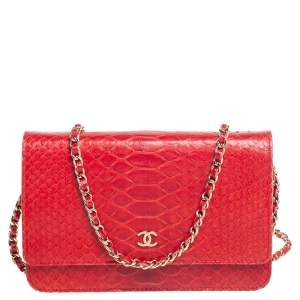Chanel Red Python Classic Wallet On Chain 