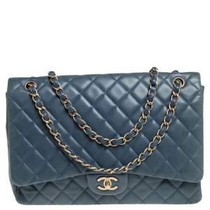 Chanel Blue Quilted Lambskin Leather Maxi Classic Single Flap Bag