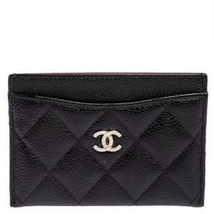 مملوكة مسبقًا Chanel Black Quilted Caviar Leather Classic Card Holder
