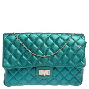 Pre Owned Chanel Metallic Teal Quilted Leather Reissue 2.55 Classic 226 Flap Bag