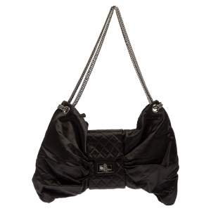 Pre Owned Chanel Black Satin 2.55 Reissue Ribbon Shoulder Bag