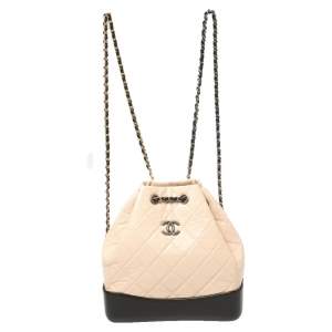 Pre Owned Chanel Beige/Black Aged Quilted Leather Small Gabrielle Backpack
