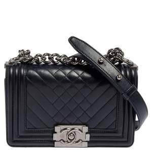 Pre Owned Chanel Blue Quilted Leather Small Boy Flap Bag