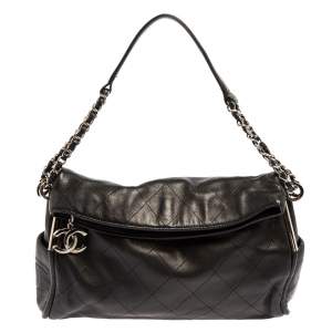Pre Owned Chanel Black Quilted Lambskin Leather Large Ultimate Soft Bag