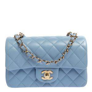 Pre Owned Chanel Blue Quilted Leather New Mini Classic Flap Bag