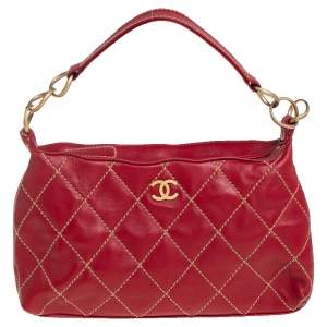Chanel Red Quilted Leather Vintage Wild Stitch Bag