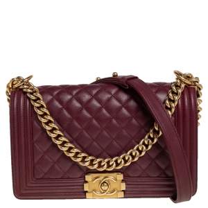 مملوكة مسبقًا Chanel Maroon Quilted Leather Medium Boy Bag