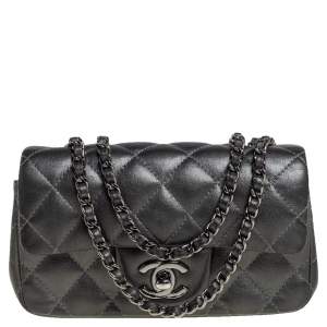 مملوكة مسبقًا Chanel Metallic Dark Grey Quilted Leather Mini CC Flap Bag 
