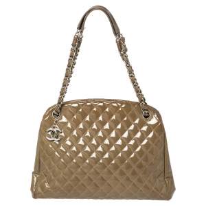 Pre Owned Chanel Brown Quilted Patent Medium Just Mademoiselle Bowling Bag