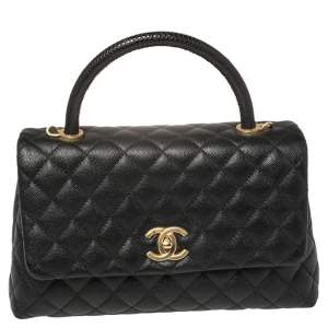 Pre Owned Chanel Black Caviar Leather Top Handle Bag