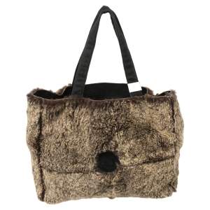 مملوكة مسبقًا Chanel Brown/Black Rabbit Fur and Suede Vintage Tote 