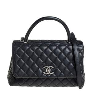 Pre Owned Chanel Black Caviar Leather Medium Coco Top Handle Bag