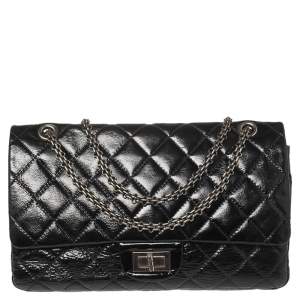 Pre Owned Chanel Black Quilted Patent Leather Jumbo Reissue 2.55 Classic 227 Flap Bag