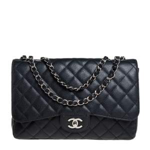 مملوكة مسبقًا Chanel Black Quilted Caviar Leather Jumbo Classic Single Flap Bag