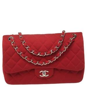 مملوكة مسبقًا Chanel Red Quilted Jersey Jumbo Classic Double Flap Bag