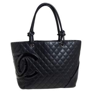 Pre Owned Chanel Black Quilted Leather Large Ligne Cambon Tote 