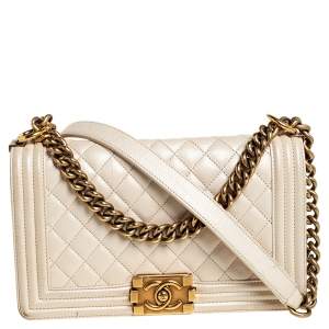 مملوكة مسبقًا Chanel Ivory Quilted Leather Medium Boy Bag