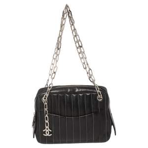 Chanel Black Vertical Quilted Leather Mademoiselle Camera Bag
