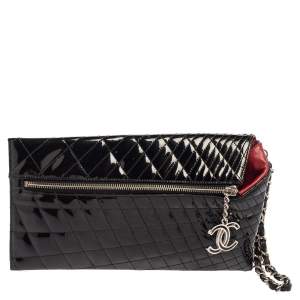 مملوكة مسبقًا Chanel Black Quilted Patent Leather Gala Zip Clutch